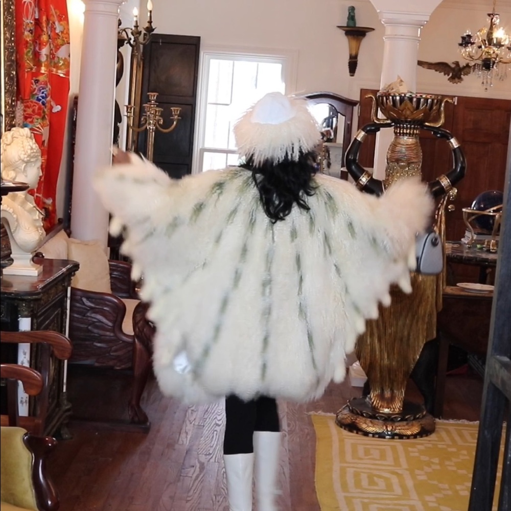 cream Mongolian lamb fur Coat Jacket Cape S-M 0-10 - Picture 4 of 8